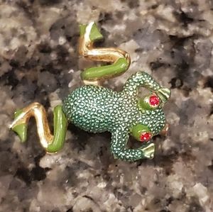 Adorable articulated, sparkly green tree frog brooch (legs move)